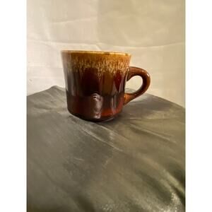 Vintage 70s McCoy Pottery USA Brown Drip Glaze Coffee Tea Mug Cup 3 in tall EUC